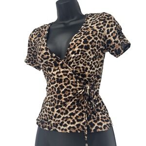 Bratz Ragdoll cheetah print wrap stretch Y2K Tie waist V neck cropped babydoll
